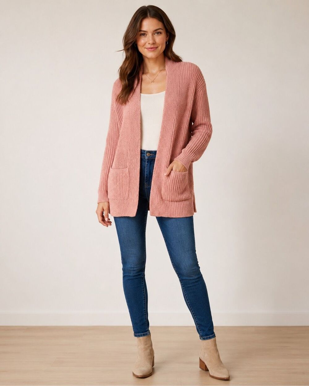 Madewell Dried Petal Pink Nolan Ribbed Open Front Cardigan Medium Cotton Pocket